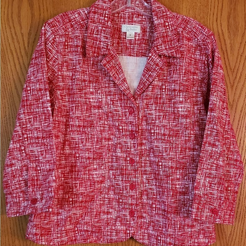 Christopher & Banks Red White Suit Jacket Sz M